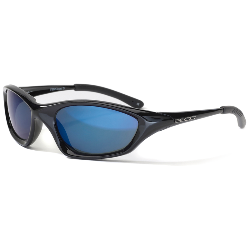 Bloc Cobra Sunglasses  in Shiny Black with Blue Mirror Lens